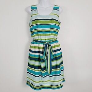 Banana Republic‎ Green Multi-shade Striped Belted Dress Size 6